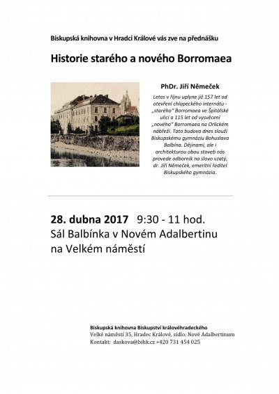 Pozvánka na přednášku o historii starého a nového Borromaea v Hradci Králové