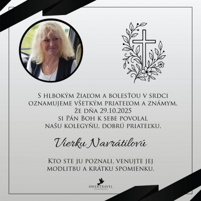Zemřela paní Viera Navrátilová z CK Awertravel